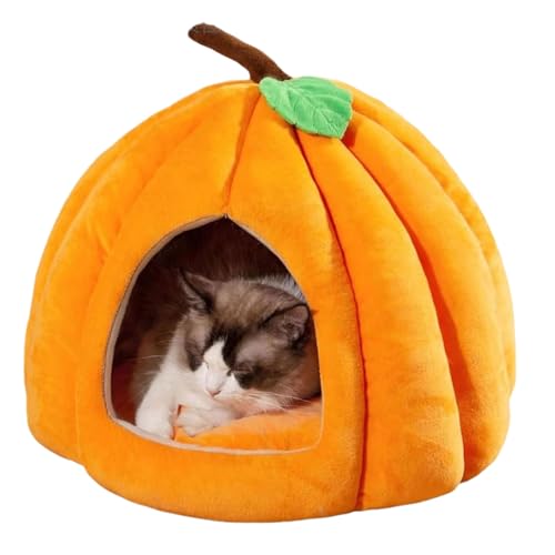 Pumpkin Cat Bed, Cat Beds for Indoor Cats, Cute Pumpkin Shape Cat Cave Bed Cat House Tent with Removable Cushion, Soft Warm Cat Condo Pet Nest, Cute Halloween Cat Bed for Kittens Dogs (L,Orange) von YODAOLI