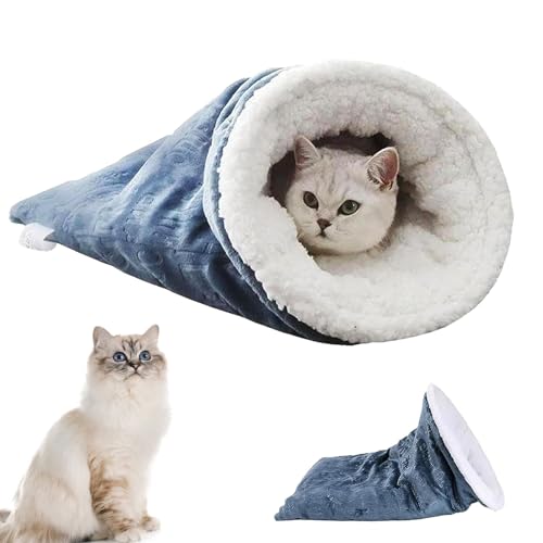 YODAOLI Cat Sleeping Bag, Cat Sleeping Bag for Indoor Cats, Cat Winter Sleeping Bag, Cat Bed Cave, Soft Plush Large Cat Sack Self Warm Cat Bed for Cats Up to 6kg Cat Supplies (Blue) von YODAOLI