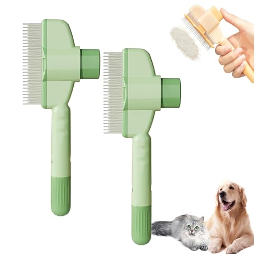 YODAOLI Pet Hair Removal Comb Flea Comb, 2Pcs Cat Dog Brush for Massaging and Cleaning Shedding Pet Hair, Multifunctional Cat Brush with Release Button, Pet Hair Grooming Brush Supplies (Green) von YODAOLI