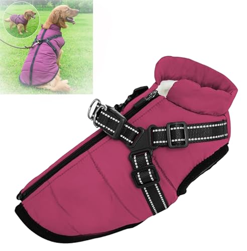 YODAOLI Waterproof Winter Dog Jacket with Built-in Harness, Winter Warm Dog Coat with Detachable Harness, Dog Jacket with Harness, Waterproof Windproof Dog Winter Warm Coats (3X-Large,Purple) von YODAOLI