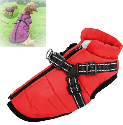 YODAOLI Waterproof Winter Dog Jacket with Built-in Harness, Winter Warm Dog Coat with Detachable Harness, Dog Jacket with Harness, Waterproof Windproof Dog Winter Warm Coats (5X-Large,Red) von YODAOLI