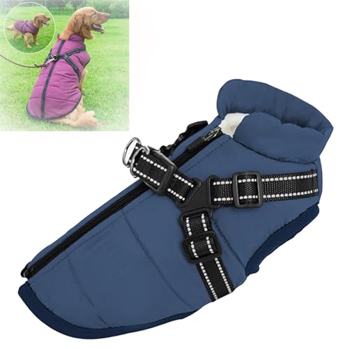 YODAOLI Waterproof Winter Dog Jacket with Built-in Harness, Winter Warm Dog Coat with Detachable Harness, Dog Jacket with Harness, Waterproof Windproof Dog Winter Warm Coats (Large,Navy Blue) von YODAOLI