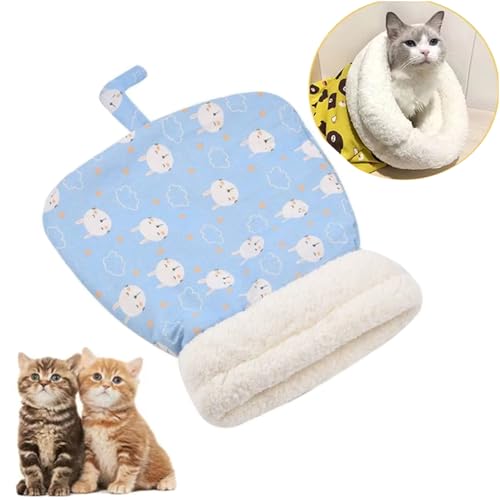 YODAOLI Winter Cat Sleeping Bag,Cat Snuggle Sack,Cat Sack Bed,Dog, Cat, Winter Warm Sleeping Bag, Plush Soft Pet Bed, Comfort Bed (Blue) von YODAOLI