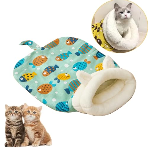 YODAOLI Winter Cat Sleeping Bag,Cat Snuggle Sack,Cat Sack Bed,Dog, Cat, Winter Warm Sleeping Bag, Plush Soft Pet Bed, Comfort Bed (Green) von YODAOLI