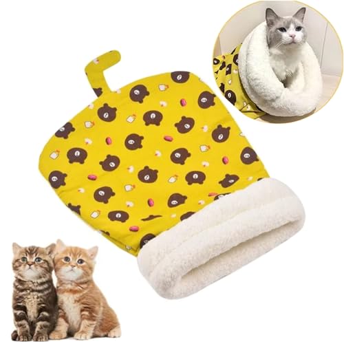 YODAOLI Winter Cat Sleeping Bag,Cat Snuggle Sack,Cat Sack Bed,Dog, Cat, Winter Warm Sleeping Bag, Plush Soft Pet Bed, Comfort Bed (Yellow) von YODAOLI