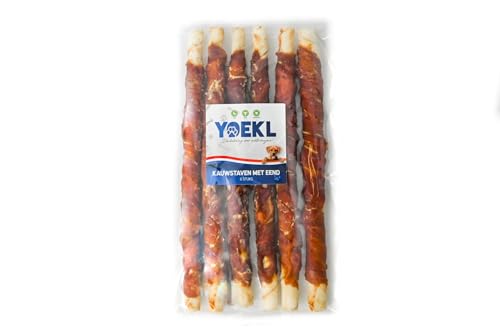 YOEKL Kaustangen mit Ente | 25 cm | Hundesnacks | Hundeleckerlis | Getrocknete Hundesnacks | Hochwertige Kauknochen für Hunde | 6 Stück | Schmackhafte und Gesunde Belohnung für alle Hunderassen von YOEKL