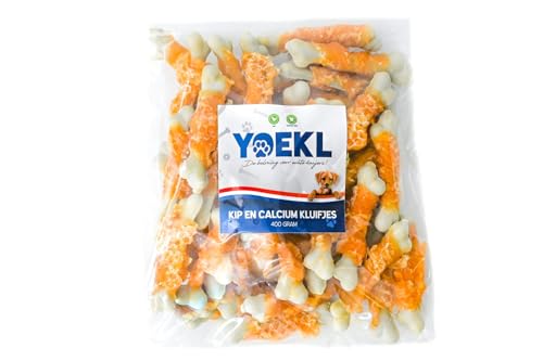 YOEKL Hühnchen- und Calciumknochen | 400 Gramm | Hundesnacks | Hundeleckerlis | Getrocknete Hundesnacks | Hochwertige Kauknochen für Gesunde Zähne | Ideale Belohnung für langanhaltenden Kauspaß von YOEKL