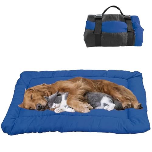 YOFANG Outdoor-Hundebett, wasserdicht, Reise-Hundematte, 119,4 x 81,3 cm, tragbar, rollbar, maschinenwaschbar, leicht zu reinigen, Haustierbettmatte für Auto, Käfig, Sofa (XL, Blau) von YOFANG