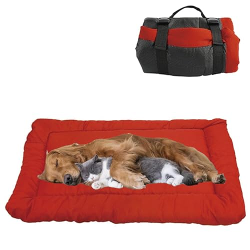 YOFANG Outdoor-Reise-Hundebett, wasserdicht, rutschfest, tragbar, aufrollbar, für Camping, strapazierfähiges Ripstop-1200D-Nylongewebe, leicht zu reinigen, für Auto, Sofa und Käfig, Dunkelrot, 119,4 x von YOFANG