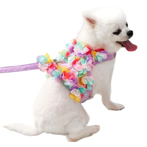 YOGOTEU Haustier-Kleid, Spitzenkleid mit Leinen, Bichon-Kleid, Pullover, Outfit, Hunde-Fotokleidung, Blumen, lila von YOGOTEU