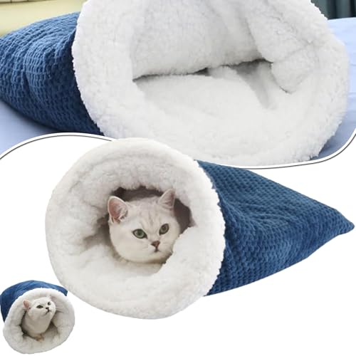 Cat Winter Sleeping Bag, Cat Crinkle Sack Removable Cat Bag for Sleeping 360° Warm Semienclosed Cat Sleeping Bag Bed with Cave, Pet Mat Warming Pad Sack, for Indoor Cats for Small Dogs (Blue) von YOHFRFGX