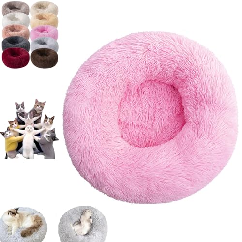 Furry Cat Donut, Furry Donut Cat, Cat Donut Bed, Washable Anti-Anxiety Donut Dog Cuddler Bed, Non-slip Bottom Winter Pet Plush Bed, Round Cat Bed Pet Mattress Warm Comfortable (2XL,Bright pink) von YOHFRFGX