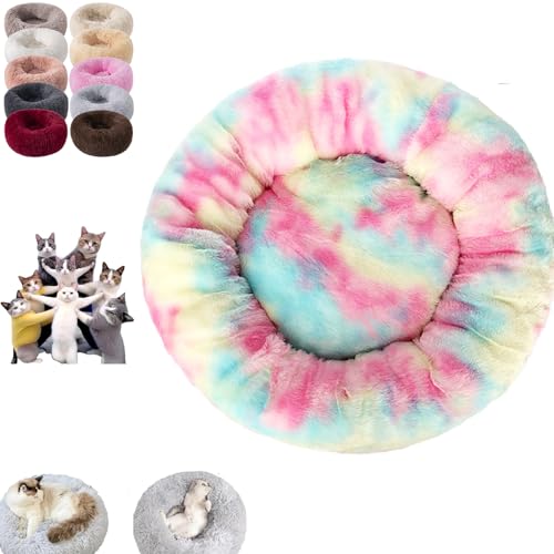 Furry Cat Donut, Furry Donut Cat, Cat Donut Bed, Washable Anti-Anxiety Donut Dog Cuddler Bed, Non-slip Bottom Winter Pet Plush Bed, Round Cat Bed Pet Mattress Warm Comfortable (2XL,Colorful pink) von YOHFRFGX