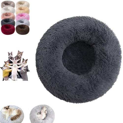 Furry Cat Donut, Furry Donut Cat, Cat Donut Bed, Washable Anti-Anxiety Donut Dog Cuddler Bed, Non-slip Bottom Winter Pet Plush Bed, Round Cat Bed Pet Mattress Warm Comfortable (2XL,Dark gray) von YOHFRFGX