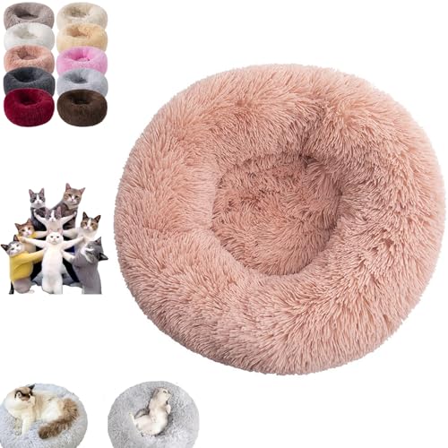 Furry Cat Donut, Furry Donut Cat, Cat Donut Bed, Washable Anti-Anxiety Donut Dog Cuddler Bed, Non-slip Bottom Winter Pet Plush Bed, Round Cat Bed Pet Mattress Warm Comfortable (70*70cm(28*28in),Pink) von YOHFRFGX