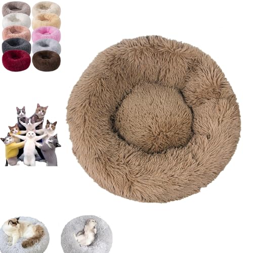 Furry Cat Donut, Furry Donut Cat, Cat Donut Bed, Washable Anti-Anxiety Donut Dog Cuddler Bed, Non-slip Bottom Winter Pet Plush Bed, Round Cat Bed Pet Mattress Warm Comfortable (70*70cm(28*28in),Khaki) von YOHFRFGX