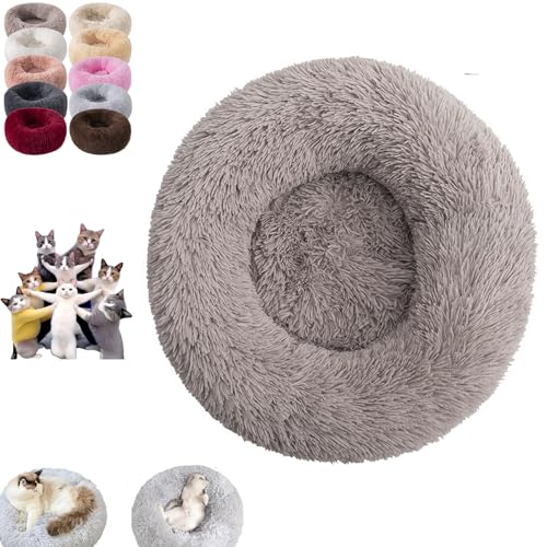 Furry Cat Donut, Furry Donut Cat, Cat Donut Bed, Washable Anti-Anxiety Donut Dog Cuddler Bed, Non-slip Bottom Winter Pet Plush Bed, Round Cat Bed Pet Mattress Warm Comfortable (70*70cm(28*28in),Beige) von YOHFRFGX