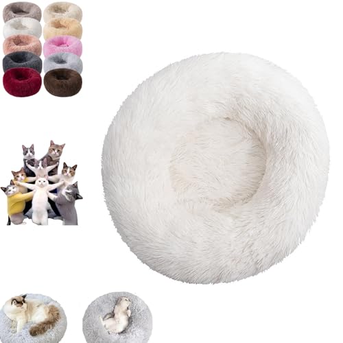 Furry Cat Donut, Furry Donut Cat, Cat Donut Bed, Washable Anti-Anxiety Donut Dog Cuddler Bed, Non-slip Bottom Winter Pet Plush Bed, Round Cat Bed Pet Mattress Warm Comfortable (70*70cm(28*28in),White) von YOHFRFGX