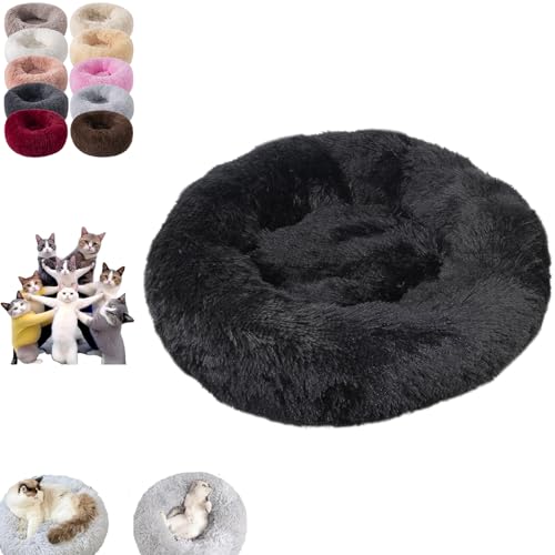 Furry Cat Donut, Furry Donut Cat, Cat Donut Bed, Washable Anti-Anxiety Donut Dog Cuddler Bed, Non-slip Bottom Winter Pet Plush Bed, Round Cat Bed Pet Mattress Warm Comfortable (70*70cm(28*28in),Black) von YOHFRFGX