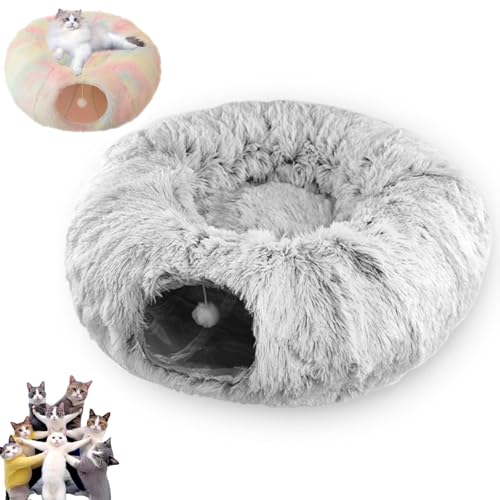 YOHFRFGX Furry Donut Cat Toy, Furry Cat Donut, Furry Cat Donut, Cat Tunnel Bed with Furry Soft Mat, Cat Donut Tunnels, Peekaboo Tube Cat Cave Toys, Cat Tunnels for Indoor Cats (Gray) von YOHFRFGX