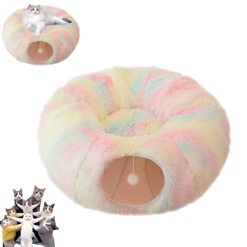 Furry Donut Cat Toy, Furry Cat Donut, Furry Cat Donut, Cat Tunnel Bed with Furry Soft Mat, Cat Donut Tunnels, Peekaboo Tube Cat Cave Toys, Cat Tunnels for Indoor Cats (Multicolor) von YOHFRFGX