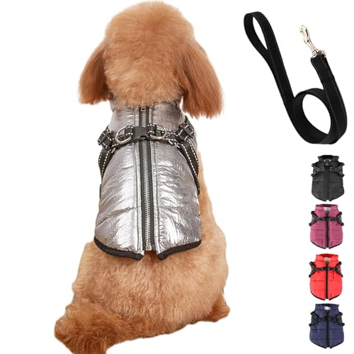 Furry King Dog Winter Coat, Furry Jacket for Dogs, Furry Dog Jacket with Harness, Pet Outdoor Jacket, Waterproof Windproof Dog Snow Jacket with Zipper, for Small Medium Large Dogs (2XL,Silver) von YOHFRFGX