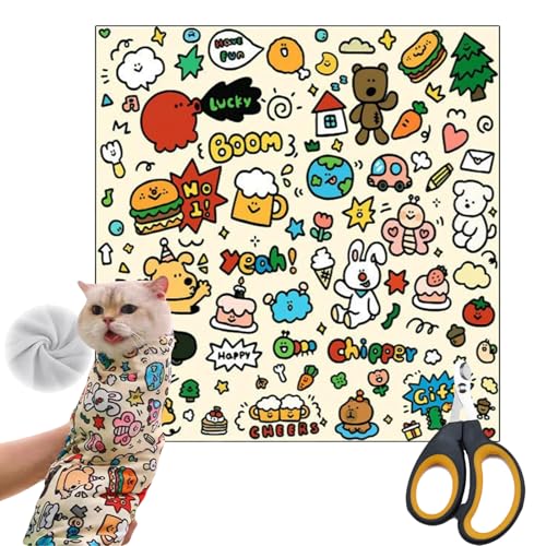 YOHFRFGX Cat Grooming Wrap, Cat Wrap for Grooming, Anti-Bite, Multifunctional Velcro Wrap for Cat, Cat Wrap for Cutting Nails, Anti-Escape Calming Wrap for Medicine, Anti-Bite Anti-Scratch (L,White) von YOHFRFGX