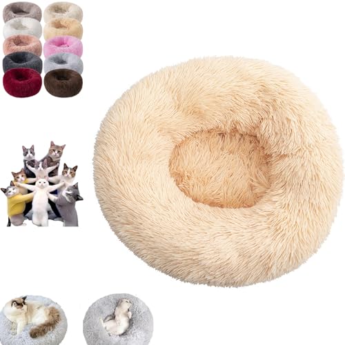 YOHFRFGX Furry Cat Donut, Furry Donut Cat, Cat Donut Bed, Washable Anti-Anxiety Donut Dog Cuddler Bed, Non-Slip Bottom Winter Pet Plush Bed, Round Cat Bed Pet Mattress Warm Comfortable (2XL,Apricot) von YOHFRFGX