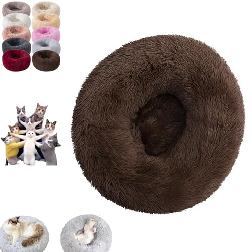 YOHFRFGX Furry Cat Donut, Furry Donut Cat, Cat Donut Bed, Washable Anti-Anxiety Donut Dog Cuddler Bed, Non-Slip Bottom Winter Pet Plush Bed, Round Cat Bed Pet Mattress Warm Comfortable (2XL,Coffee) von YOHFRFGX