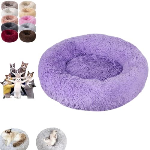 YOHFRFGX Furry Cat Donut, Furry Donut Cat, Cat Donut Bed, Washable Anti-Anxiety Donut Dog Cuddler Bed, Non-Slip Bottom Winter Pet Plush Bed, Round Cat Bed Pet Mattress Warm Comfortable (2XL,Purple) von YOHFRFGX