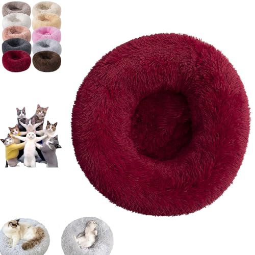 YOHFRFGX Furry Cat Donut, Furry Donut Cat, Cat Donut Bed, Washable Anti-Anxiety Donut Dog Cuddler Bed, Non-Slip Bottom Winter Pet Plush Bed, Round Cat Bed Pet Mattress Warm Comfortable (2XL,Wine red) von YOHFRFGX