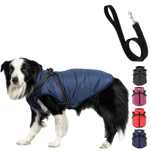 YOHFRFGX Furry King Dog Winter Coat, Furry Jacket for Dogs, Furry Dog Jacket with Harness, Pet Outdoor Jacket, Waterproof Windproof Dog Snow Jacket with Zipper, for Small Medium Large Dogs (2XL,Blue) von YOHFRFGX