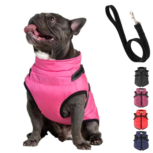 YOHFRFGX Furry King Dog Winter Coat, Furry Jacket for Dogs, Furry Dog Jacket with Harness, Pet Outdoor Jacket, Waterproof Windproof Dog Snow Jacket with Zipper, for Small Medium Large Dogs (2XL,Pink) von YOHFRFGX