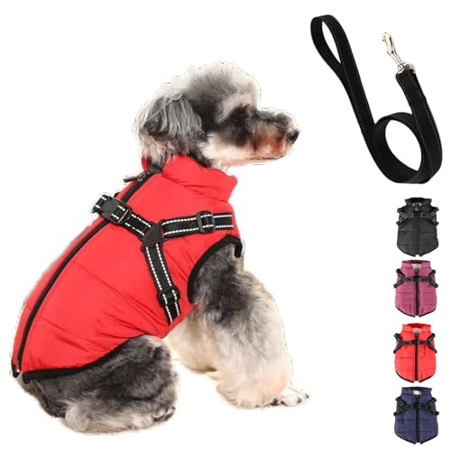 YOHFRFGX Furry King Dog Winter Coat, Furry Jacket for Dogs, Furry Dog Jacket with Harness, Pet Outdoor Jacket, Waterproof Windproof Dog Snow Jacket with Zipper, for Small Medium Large Dogs (2XL,Red) von YOHFRFGX