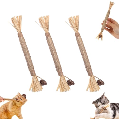 YOHFRFGX Nylatails Silvervine Dental Stick, Nyla Tails Cat Chew Stick, Nylatails Natural Silvervine Dental Sticks Cat Toys, Nylatails Silvervine Sticks Chew Toys for Teeth Cleaning (22cm/8.7in,3 pcs) von YOHFRFGX