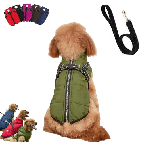 YOHFRFGX Pawbb Dog Jacket, Pawbb - Waterproof Winter Jacket with Built-in Harness, Furry King Dog Winter Coat with Harness, Dog Winter Jacket with Warness, for Small Medium Large Dog (2XL,Army Green) von YOHFRFGX