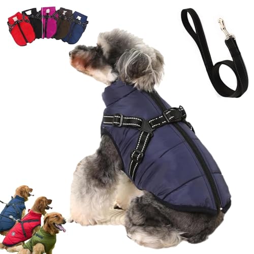 YOHFRFGX Pawbb Dog Jacket, Pawbb - Waterproof Winter Jacket with Built-in Harness, Furry King Dog Winter Coat with Harness, Dog Winter Jacket with Warness, for Small Medium Large Dog (2XL,Navy Blue) von YOHFRFGX