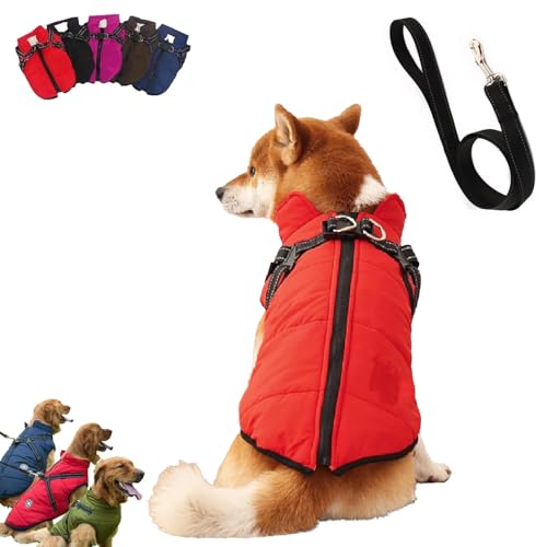 YOHFRFGX Pawbb Dog Jacket, Pawbb - Waterproof Winter Jacket with Built-in Harness, Furry King Dog Winter Coat with Harness, Dog Winter Jacket with Warness, for Small Medium Large Dog (2XL,Red) von YOHFRFGX