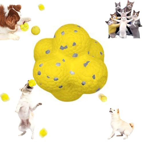 YOHFRFGX The Mellow Dog Calming Ball, Mellow Dog Calming Ball, Chewer Calming Ball Dog Toys, Durable Dog Chew Balls for Aggressive Chewers for Any Size Dog (Molecular Ball,Yellow) von YOHFRFGX