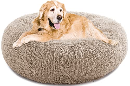 YOJOGEE Beruhigendes Donut-Hundebett für große mittelgroße Hunde, flauschige Anti-Angst-Xl Hundebetten, extra groß, waschbar, Welpenbett, rutschfest, Plüsch, kuschelig, rundes Kunstfell, Haustierbett von YOJOGEE