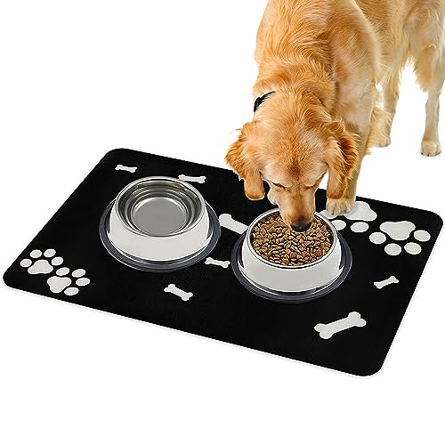 Napfunterlage Hund rutschfest-Super Saugfähige Futtermatte für Hund und Katze 60x40 cm-Waschbar Hundenapf Futternapf Unterlage-Schwarz Fressnapf Matte-Futterunterlage für Katzen und Hunde von YOKUPOTAC