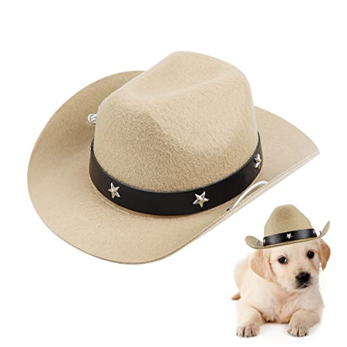 YOLUFER Haustierhut Kostüm Hund Cowboy Hut mit verstellbarem Riemen, Party Cowboy Hüte für kleine Haustiere Welpen Katze (Light Coffee) von YOLUFER