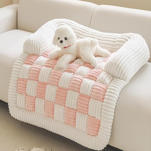 Flauschiges, flauschiges, beruhigendes Hundebett, Sofaschutz, Haustiermatte, waschbarer Plüsch-Couchbezug für Hunde, Couch-Bezug, cremefarben, quadratisch, kariert, gemütliche Hundematte, flauschiges von YOMACY