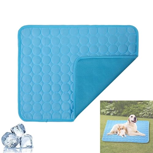 YOMACY Chillpaw Chill Paw Kühlkissen für Haustiere, waschbar, Eisseide, Isomatte für kleine, mittelgroße und große Hunde, Katzen, Kühldecke für Hunde (Blau, L) von YOMACY