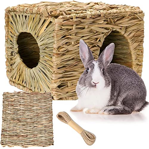 Bunny Grass House – Handgefertigtes natürliches Kaninchen-Versteck & Nistkasten, faltbarer und bequemer Bettkäfig für kleine Tiere, Chinchilla, Igel (Größe M – passend für 1 erwachsenen Kaninchen) von YOMEESOUL