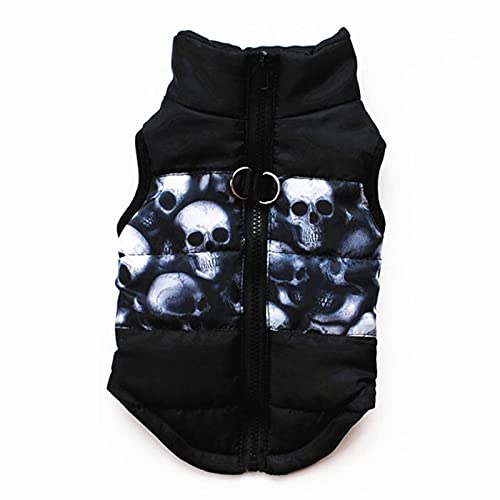 Warme Hundekleidung für kleine Hunde Winddicht Winter Haustier Hund Mantel Jacke Gepolsterte Kleidung Welpe Outfit Weste Yorkie Chihuahua Kleidung-Schwarzer Totenkopf,S von YONY