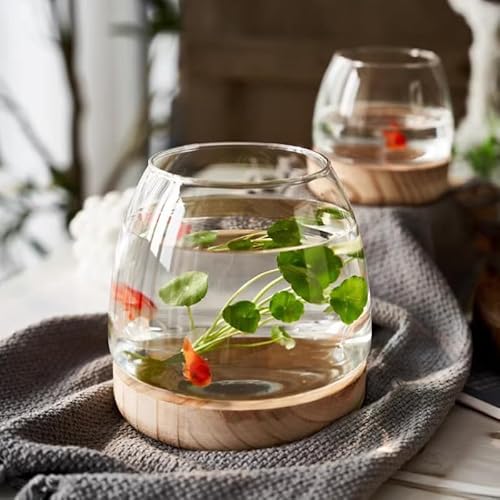 YOOYOO Rundes Glas-Fischtank, Betta-Fischschale, Goldfisch-Blasenschale, Indoor-Topf für Pflanzen, Hydrokultur-Pflanze, Aquarium, Fischglas, abnehmbarer Boden, Mini-Terrarium, Blumenvase, von YOOYOO