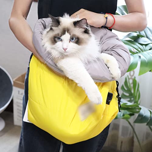 Katzen-Schlafsack mit Tragetasche, Katzen-Crossbody-Tasche, kleines Haustierbett, Höhle, weiche Haustiermatte für Fellpflege, Einkaufen, Autoreisen, Gelb von YOPOIY