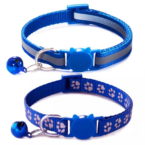 Blaues reflektierendes Katzenhalsband mit Glöckchen, [2er-Pack] Break Away Kätzchenhalsband mit Glöckchen, Breakaway-Katzenhalsband für Jungen, Katzen, Kätzchen von YOUALSO