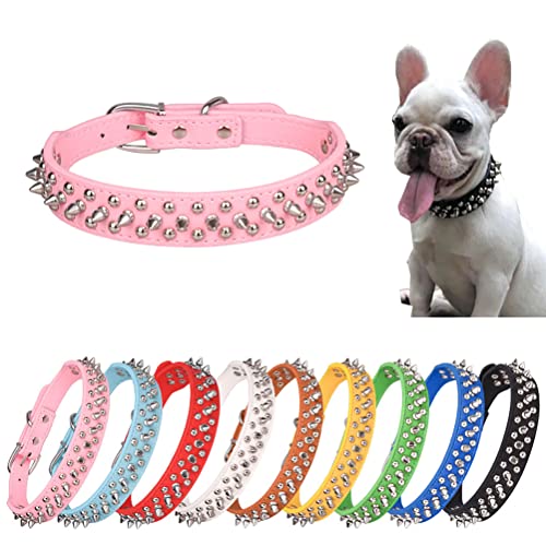 Hundehalsband Mit Leder Stacheln, Spike Katzenhalsband Mit Nieten, HalsbäNder Für Haustiere Welpe Hunde Rosa Kleine von YOUALSO